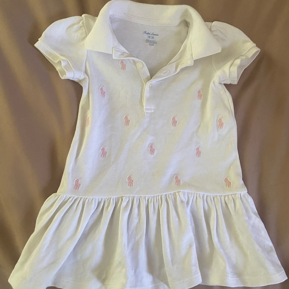 Ralph Lauren White Polo Dress with Pink Embroidery